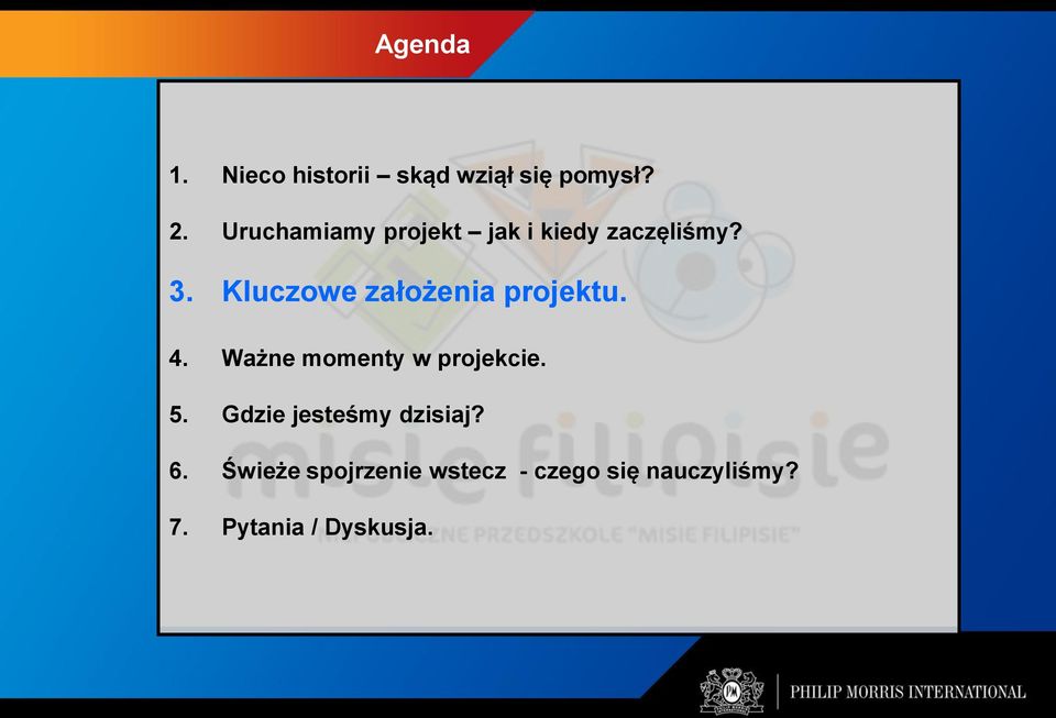 Kluczowe założenia projektu. 4. Ważne momenty w projekcie. 5.