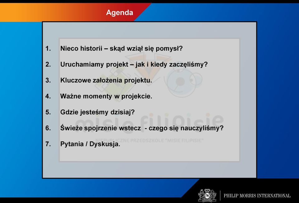 Kluczowe założenia projektu. 4. Ważne momenty w projekcie. 5.