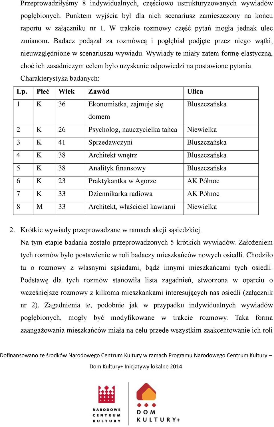 Wywiady te miały zatem formę elastyczną, choć ich zasadniczym celem było uzyskanie odpowiedzi na postawione pytania. Charakterystyka badanych: Lp.