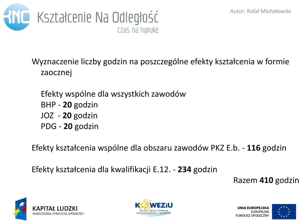 godzin PDG - 20 godzin Efekty kształcenia wspólne dla obszaru zawodów PKZ E.