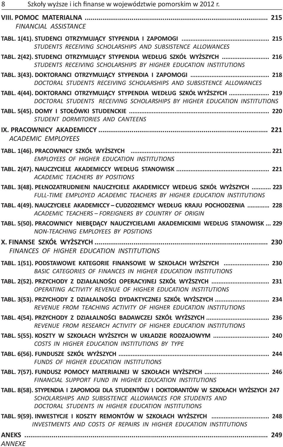 .. 216 STUDENTS RECEIVING SCHOLARSHIPS BY HIGHER EDUCATION INSTITUTIONS TABL. 3(43). DOKTORANCI OTRZYMUJĄCY STYPENDIA I ZAPOMOGI.