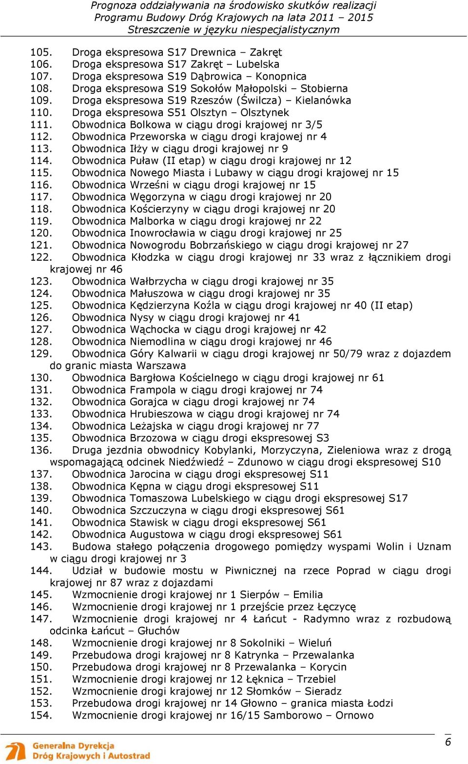 Obwodnica Przeworska w ciągu drogi krajowej nr 4 113. Obwodnica IłŜy w ciągu drogi krajowej nr 9 114. Obwodnica Puław (II etap) w ciągu drogi krajowej nr 12 115.