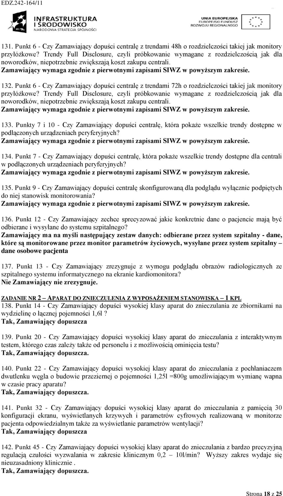 Punkt 6 - Czy Zamawiający dopuści centralę z trendami 72h o rozdzielczości takiej jak monitory przyłóżkowe?