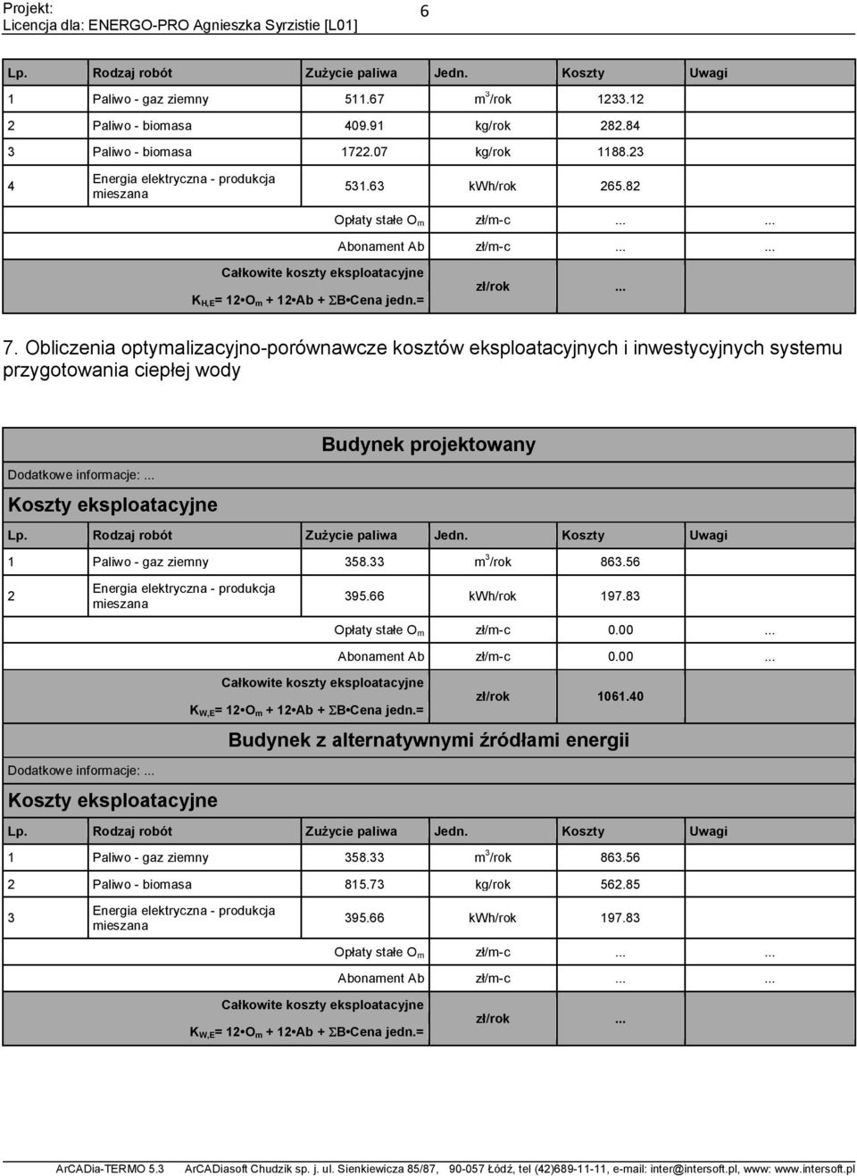 Obliczenia optymalizacyjno-porównawcze kosztów eksploatacyjnych i inwestycyjnych systemu przygotowania ciepłej wody udynek projektowany Lp. Rodzaj robót Koszty Uwagi 1 Paliwo - gaz ziemny 358.