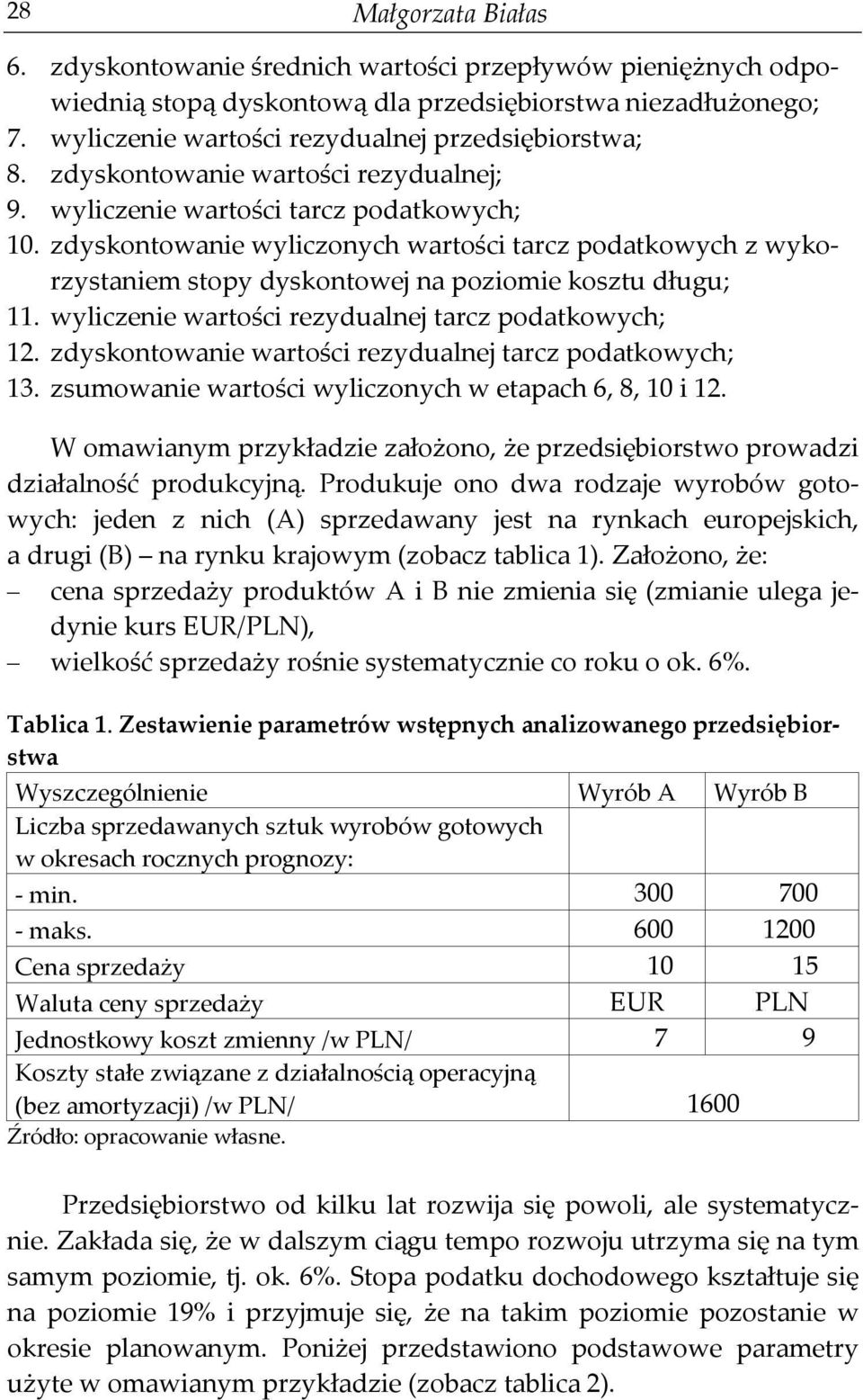 zdyskontowanie wyliczonych wartości tarcz podatkowych z wykorzystaniem stopy dyskontowej na poziomie kosztu długu; 11. wyliczenie wartości rezydualnej tarcz podatkowych; 12.