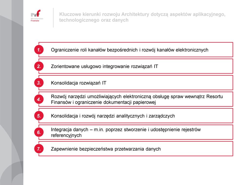 Konsolidacja rozwiązań IT Rozwój narzędzi umożliwiających elektroniczną obsługę spraw wewnątrz Resortu Finansów i ograniczenie dokumentacji