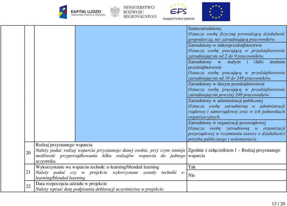 wpisać datę podpisania deklaracji uczestnictwa w projekcie. Samozatrudniony Oznacza osobę fizyczną prowadzącą działalność gospodarczą, nie zatrudniającą pracowników.