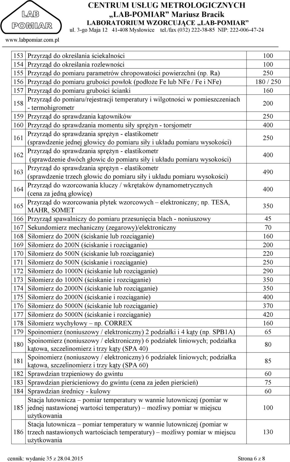 pomieszczeniach 158 - termohigrometr 159 Przyrząd do sprawdzania kątowników 250 160 Przyrząd do sprawdzania momentu siły sprężyn - torsjometr Przyrząd do sprawdzania sprężyn - elastikometr 161