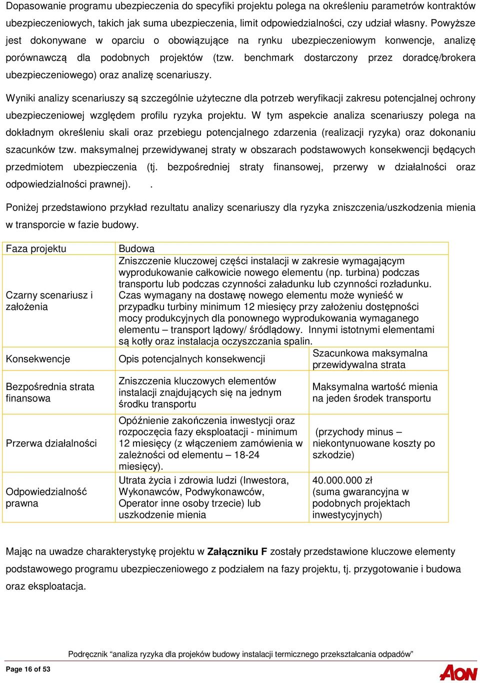 benchmark dostarczony przez doradcę/brokera ubezpieczeniowego) oraz analizę scenariuszy.