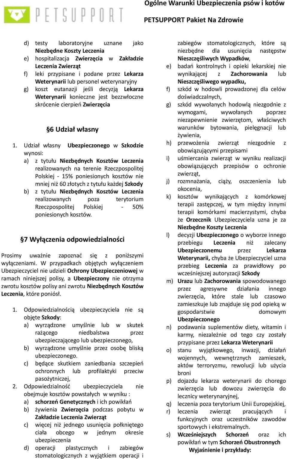 Udział własny Ubezpieczonego w Szkodzie wynosi: a) z tytułu Niezbędnych Kosztów Leczenia realizowanych na terenie Rzeczpospolitej Polskiej - 15% poniesionych kosztów nie mniej niż 60 złotych z tytułu