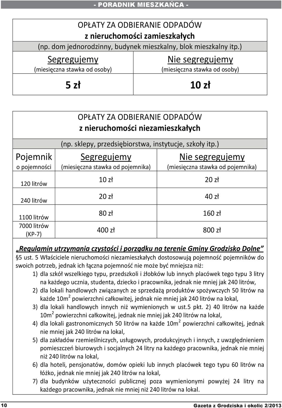 litrów 1100 litrów 7000 litrów (KP-7) (np. sklepy, przedsiębiorstwa, instytucje, szkoły itp.