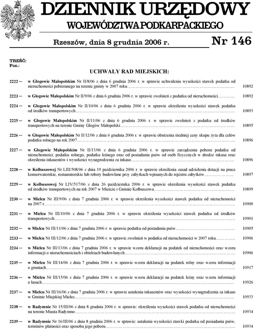 w sprawie zwolnień z podatku od nieruchomości 10892 2224 w Głogowie Małopolskim Nr II/10/06 z dnia 6 grudnia 2006 r. w sprawie określenia wysokości stawek podatku od środków transportowych.