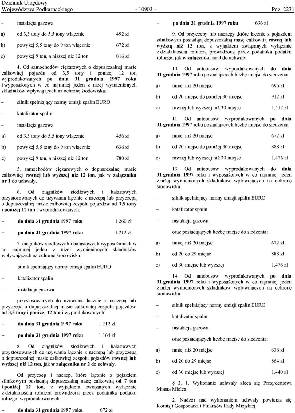 Od samochodów ciężarowych o dopuszczalnej masie całkowitej pojazdu od 3,5 tony i poniżej 12 ton wyprodukowanych po dniu 31 grudnia 1997 roku i wyposażonych w co najmniej jeden z niżej wymienionych