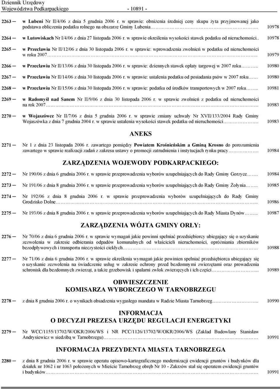 w sprawie określenia wysokości stawek podatku od nieruchomości.. 10978 2265 w Przecławiu Nr II/12/06 z dnia 30 listopada 2006 r.