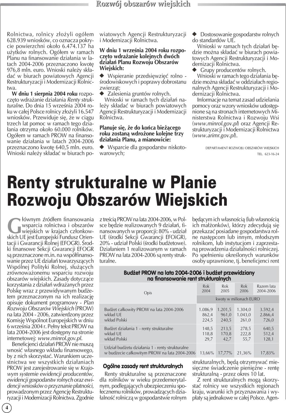 W dniu 1 sierpnia 2004 roku rozpo częto wdrażanie działania Renty struk turalne. Do dnia 15 września 2004 ro ku w całej Polsce rolnicy złożyli 16.547 wniosków.