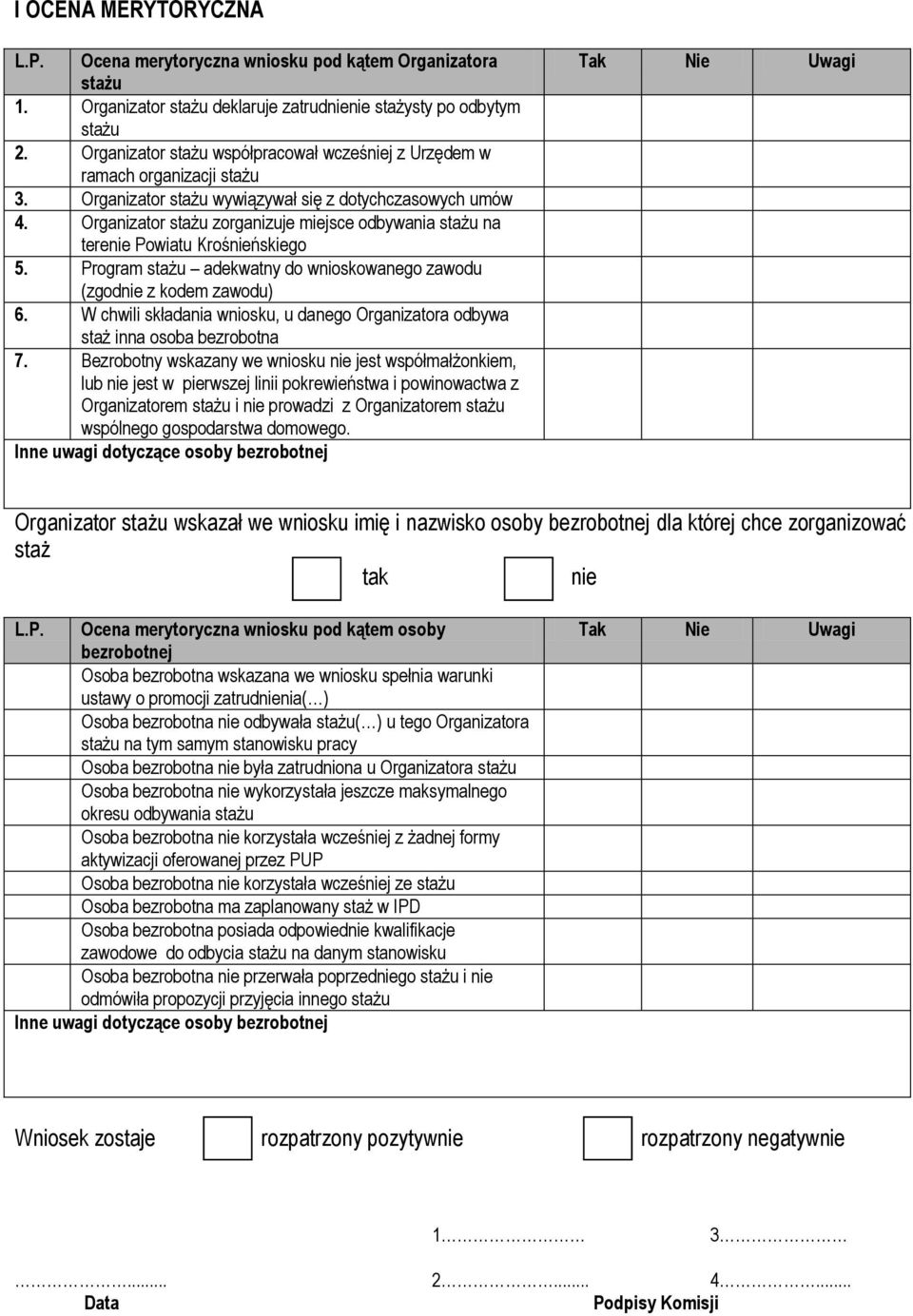 Organizator stażu zorganizuje miejsce odbywania stażu na terenie Powiatu Krośnieńskiego 5. Program stażu adekwatny do wnioskowanego zawodu (zgodnie z kodem zawodu) 6.