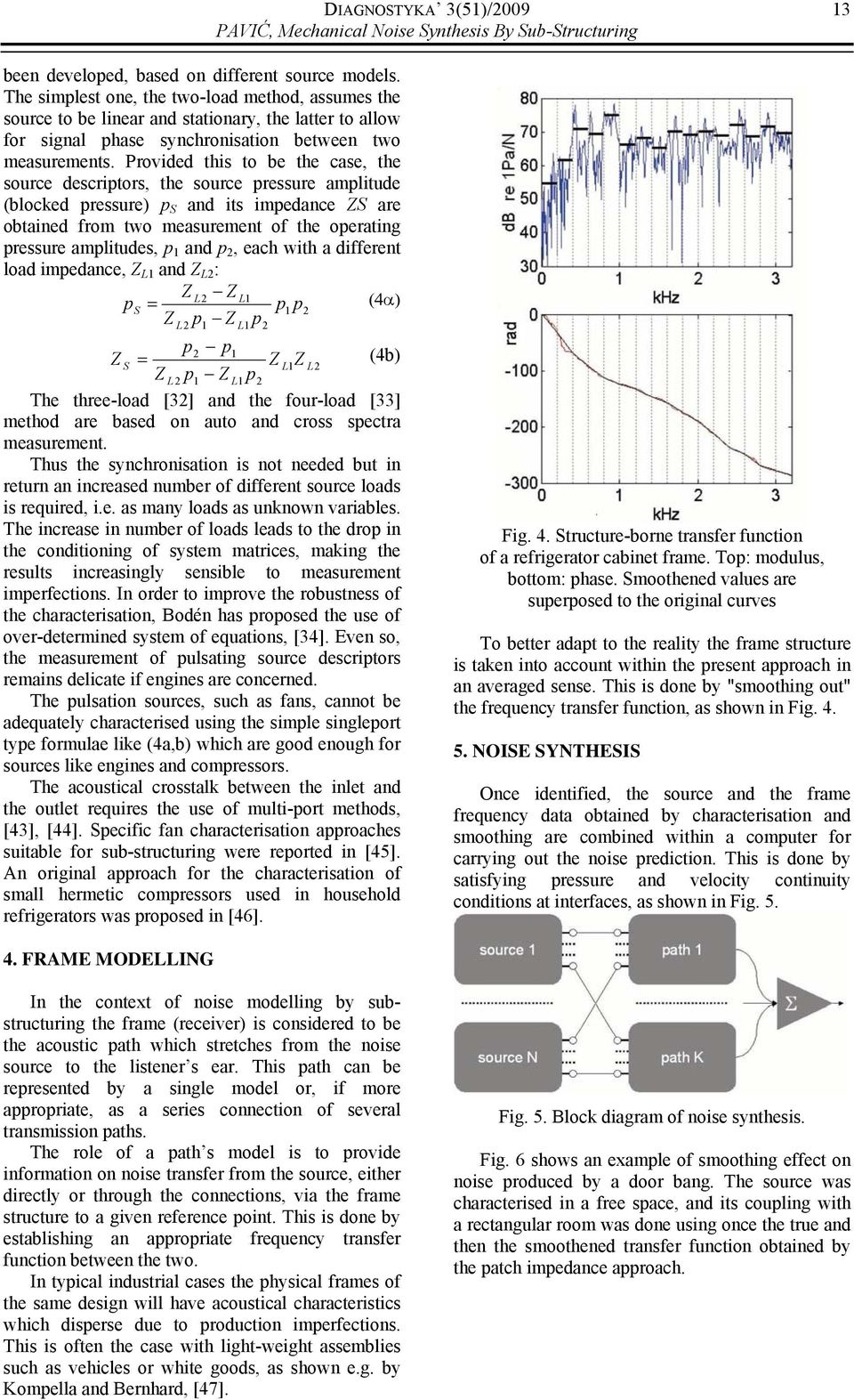 Provided this to be the case, the source descriptors, the source pressure amplitude (blocked pressure) p S and its impedance ZS are obtained from two measurement of the operating pressure amplitudes,