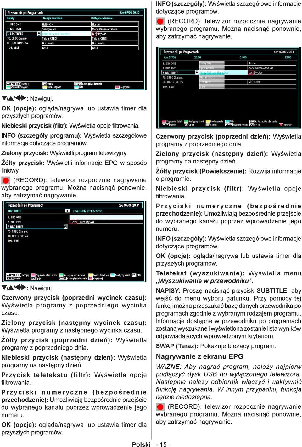 INFO (szczegóły programu): Wyświetla szczegółowe informacje dotyczące programów.