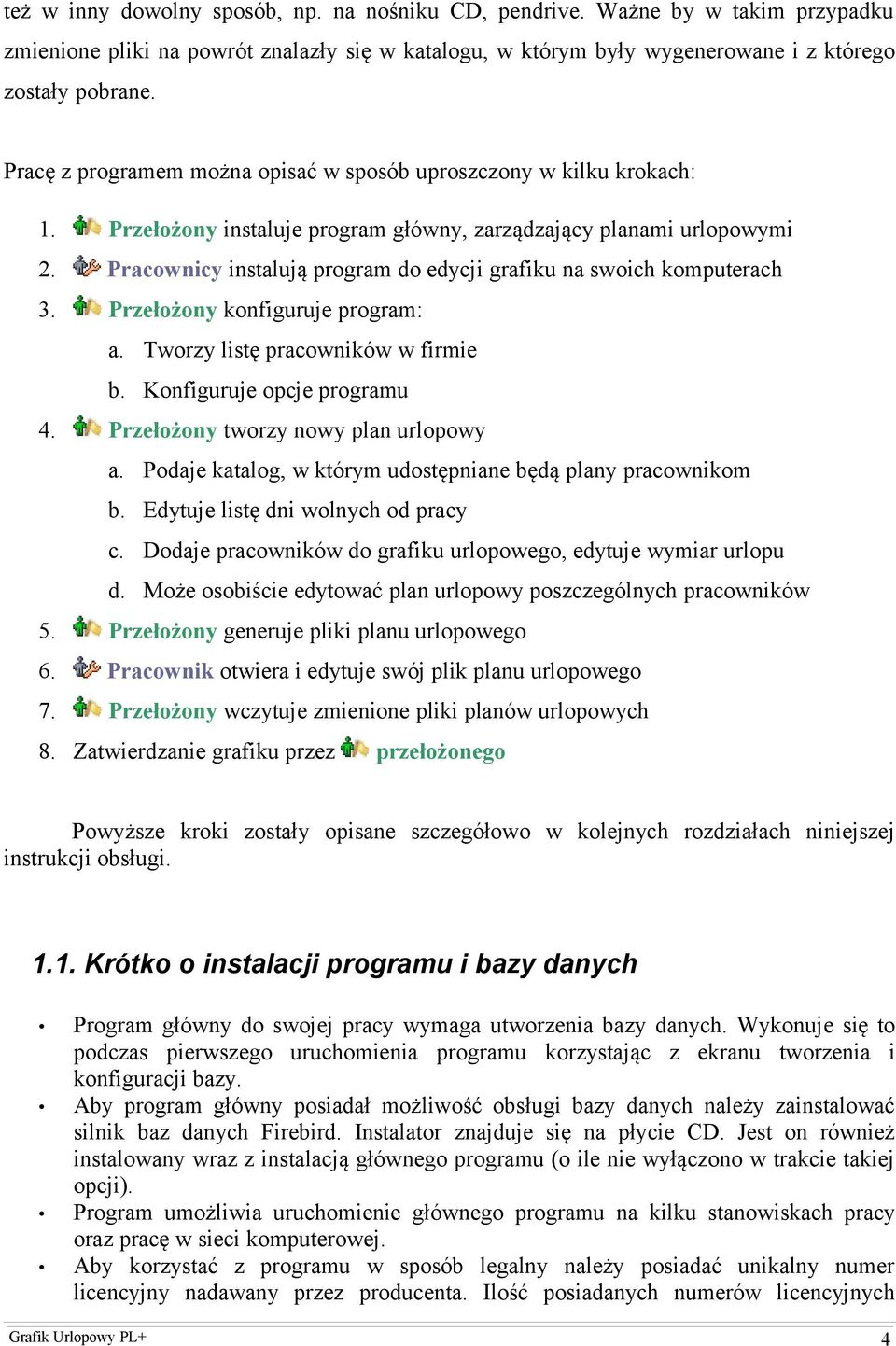 Pracownicy instalują program do edycji grafiku na swoich komputerach 3. Przełożony konfiguruje program: a. Tworzy listę pracowników w firmie b. Konfiguruje opcje programu 4.