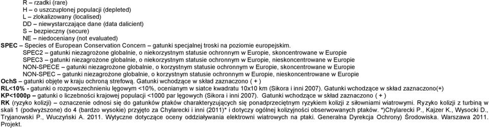SPEC2 gatunki niezagrożone globalnie, o niekorzystnym statusie ochronnym w Europie, skoncentrowane w Europie SPEC3 gatunki niezagrożone globalnie, o niekorzystnym statusie ochronnym w Europie,