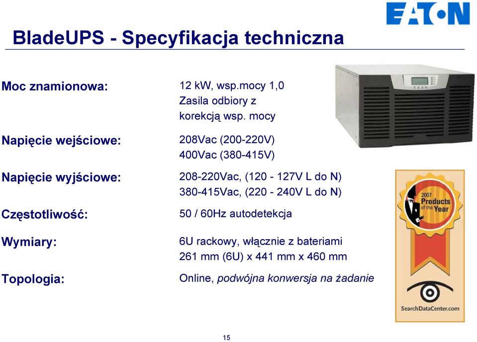 mocy 208Vac (200-220V) 400Vac (380-415V) 208-220Vac, (120-127V L do N) 380-415Vac, (220-240V L do N)