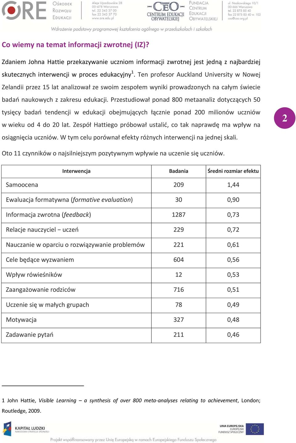 Przestudiował ponad 800 metaanaliz dotyczących 50 tysięcy badań tendencji w edukacji obejmujących łącznie ponad 200 milionów uczniów w wieku od 4 do 20 lat.