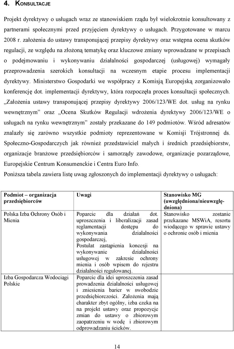 działalności gospodarczej (usługowej) wymagały przeprowadzenia szerokich konsultacji na wczesnym etapie procesu implementacji dyrektywy.