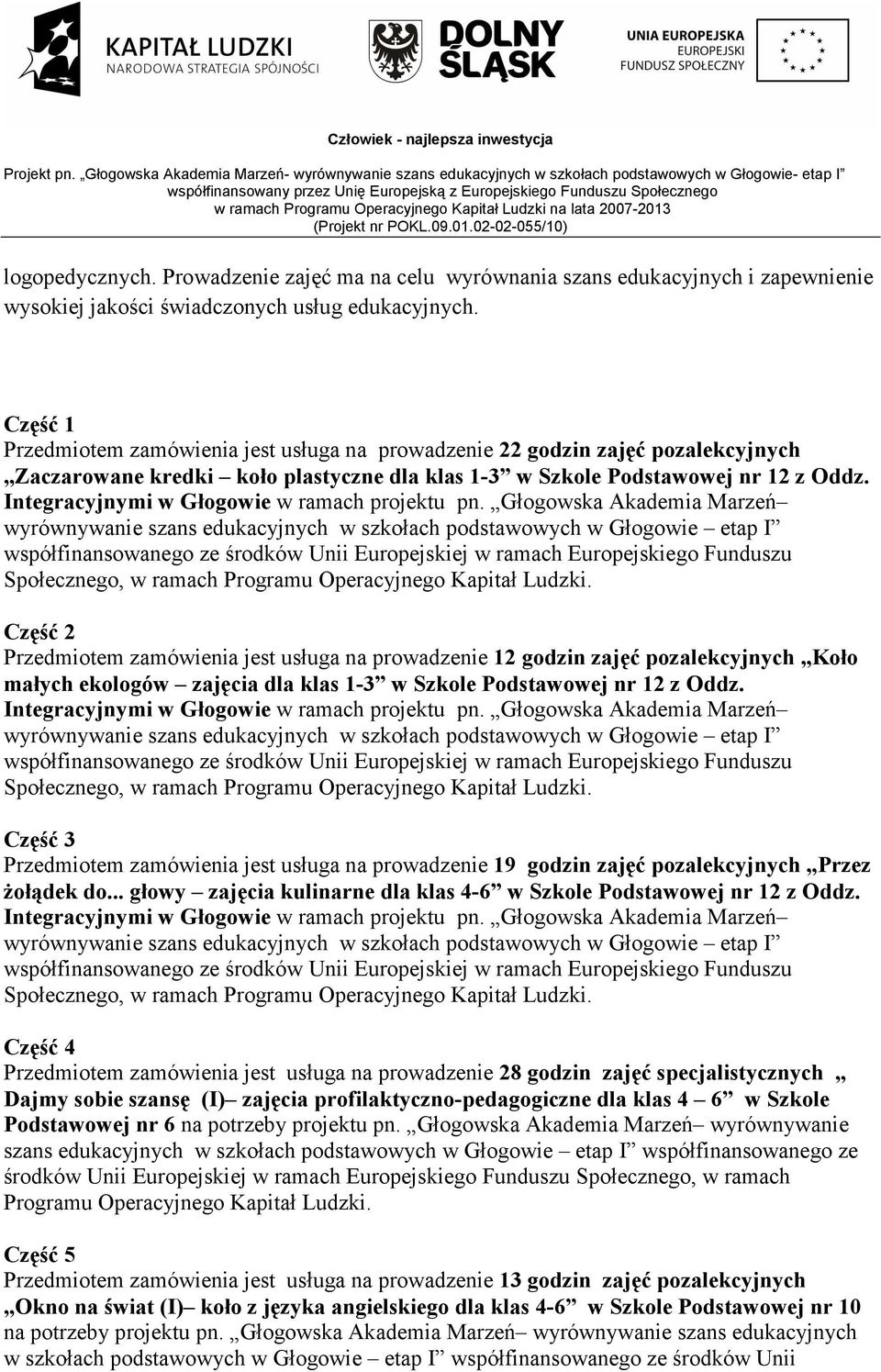 Integracyjnymi w Głogowie w ramach projektu pn.