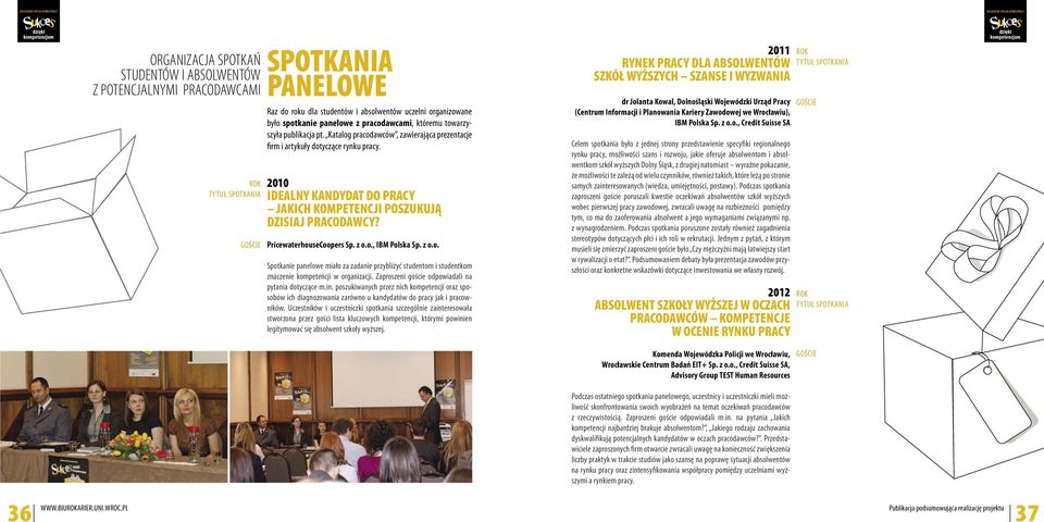 2010 IDEALNY KANDYDAT DO PRACY JAKICH KOMPETENCJI POSZUKUJĄ DZISIAJ PRACODAWCY? PricewaterhouseCoopers Sp. z o.o., IBM Polska Sp. z o.o. Spotkanie panelowe miało za zadanie przybliżyć studentom i studentkom znaczenie kompetencji w organizacji.