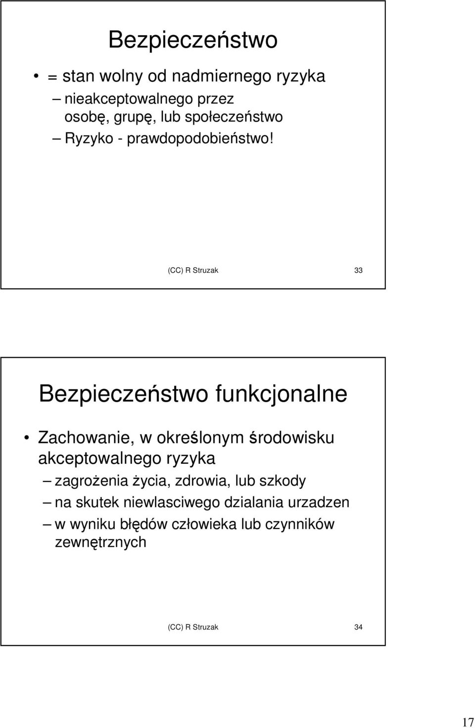 (CC) R Struzak 33 Bezpieczeństwo funkcjonalne Zachowanie, w określonym środowisku akceptowalnego