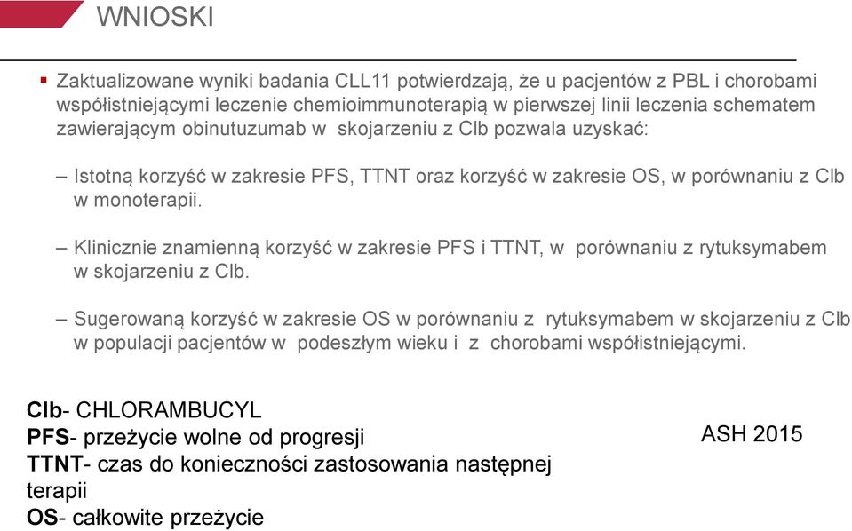 Klinicznie znamienną korzyść w zakresie PFS i TTNT, w porównaniu z rytuksymabem w skojarzeniu z Clb.