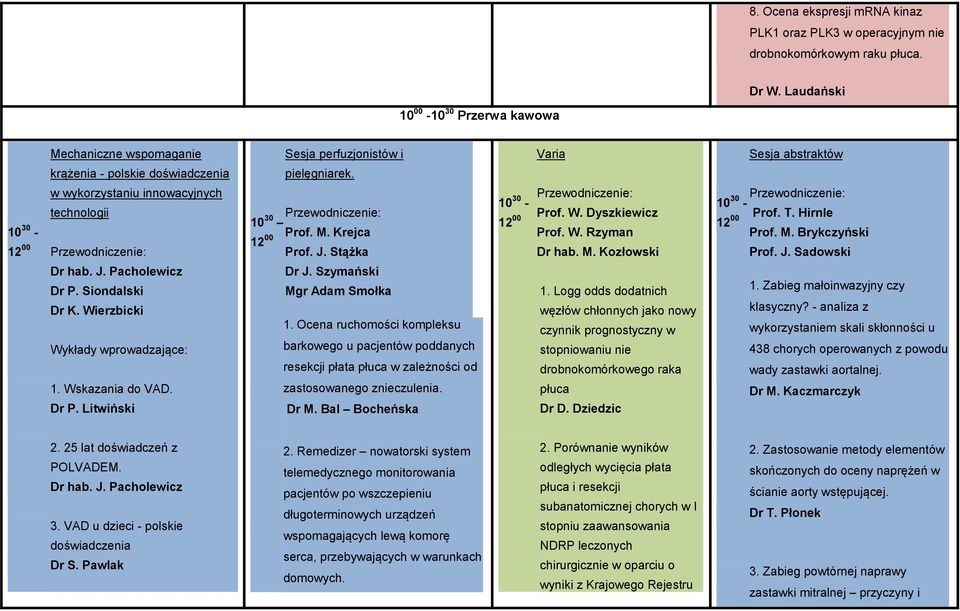 10 30-12 00 w wykorzystaniu innowacyjnych technologii 10 30 Prof. M. Krejca 12 00 Prof. J. Stążka 10 30-12 00 Prof. W. Dyszkiewicz Prof. W. Rzyman Dr hab. M. Kozłowski 10 30 - Prof. T.