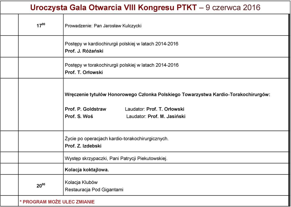 Orłowski Wręczenie tytułów Honorowego Członka Polskiego Towarzystwa Kardio-Torakochirurgów: Prof. P. Goldstraw Prof. S. Woś Laudator: Prof. T. Orłowski Laudator: Prof.