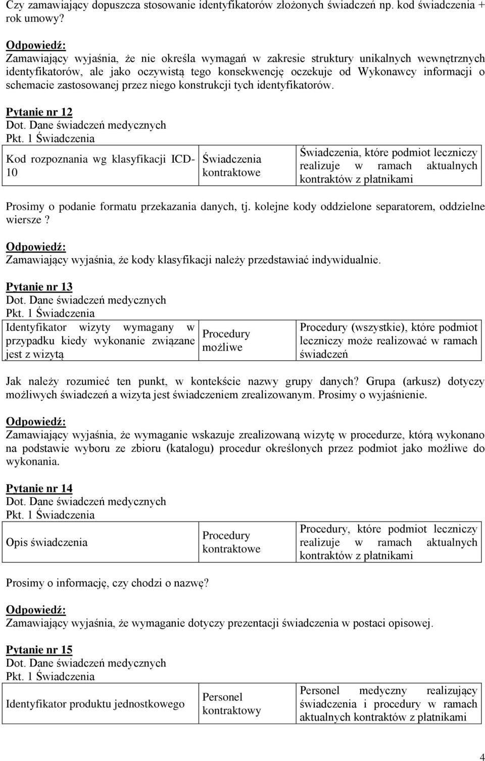 zastosowanej przez niego konstrukcji tych identyfikatorów. Pytanie nr 12 Dot. Dane świadczeń medycznych Pkt.