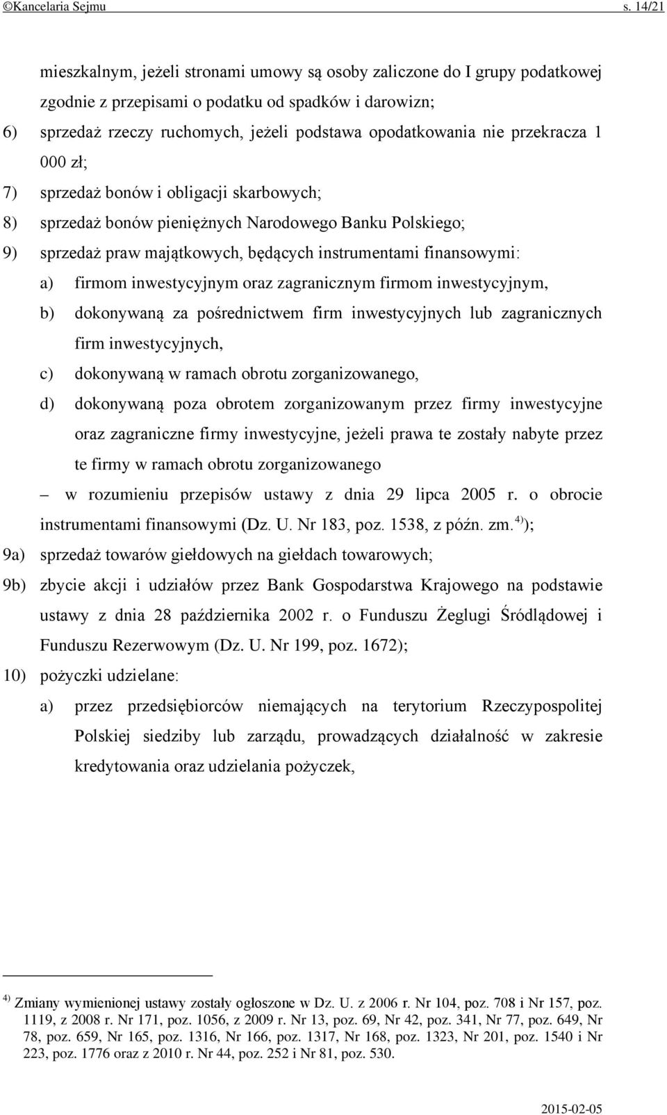 przekracza 1 000 zł; 7) sprzedaż bonów i obligacji skarbowych; 8) sprzedaż bonów pieniężnych Narodowego Banku Polskiego; 9) sprzedaż praw majątkowych, będących instrumentami finansowymi: a) firmom