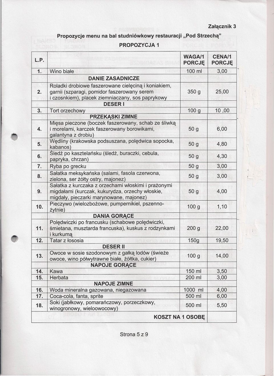 Mięsa pieczone (boczek faszerowany, schab ze śliwką 4. i morelami, karczek faszerowany borowikami, 6,00 galantyna z drobiu) 5. Wędliny (krakowska podsuszana, polędwica sopocka, kabanos) 4,80 6.