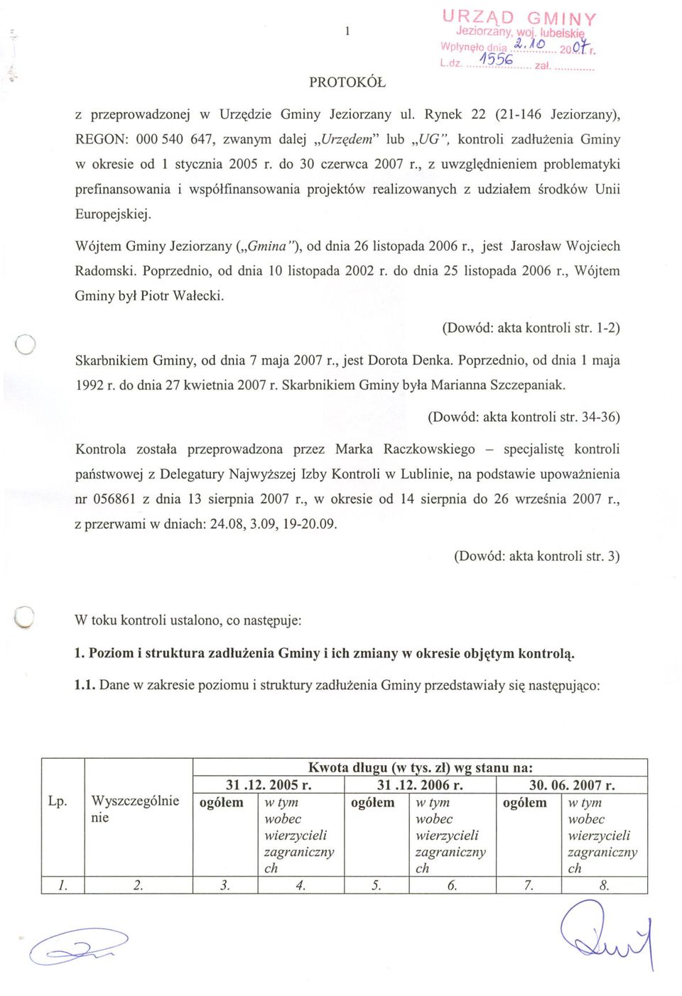 , z uwzglednieniem problematyki prefinansowania i wspólfinansowania projektów realizowanych z udzialem srodków Unii Europejskiej. Wójtem Gminy Jeziorzany ("Gmina"), od dnia 26 listopada 2006 r.