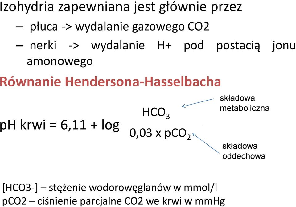 krwi = 6,11 + log HCO 3 0,03 x pco 2 składowa metaboliczna składowa oddechowa