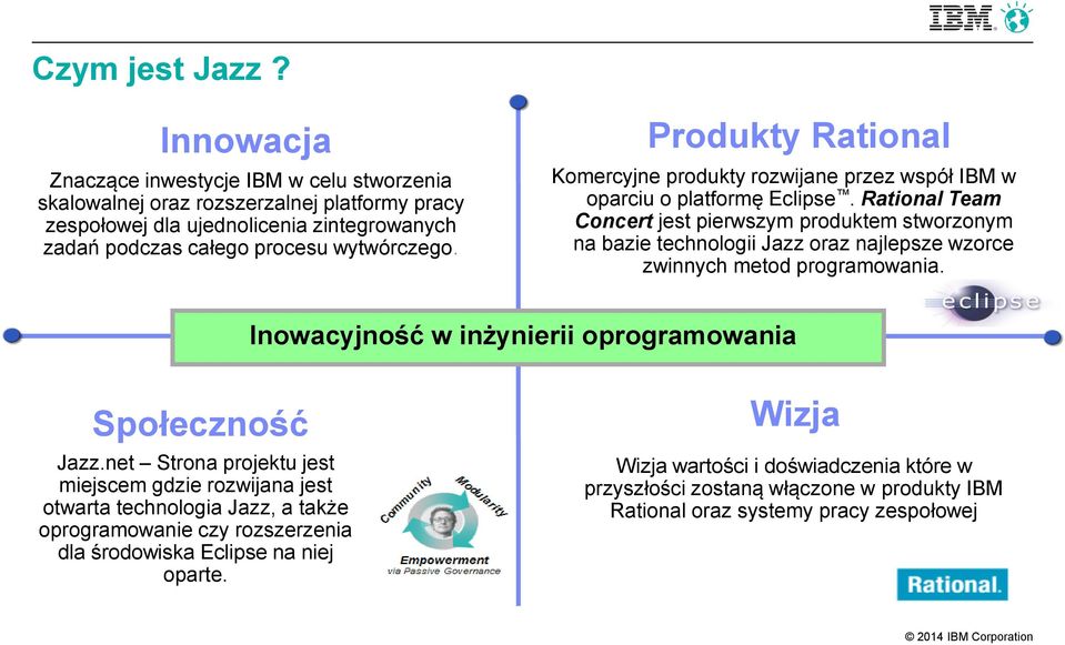 Produkty Rational Komercyjne produkty rozwijane przez współ IBM w oparciu o platformę Eclipse.