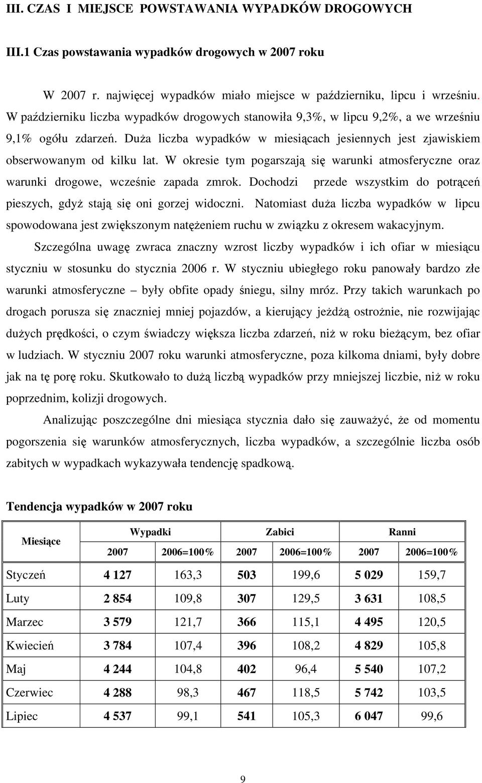 W okresie tym pogarszają się warunki atmosferyczne oraz warunki drogowe, wcześnie zapada zmrok. Dochodzi przede wszystkim do potrąceń pieszych, gdyż stają się oni gorzej widoczni.