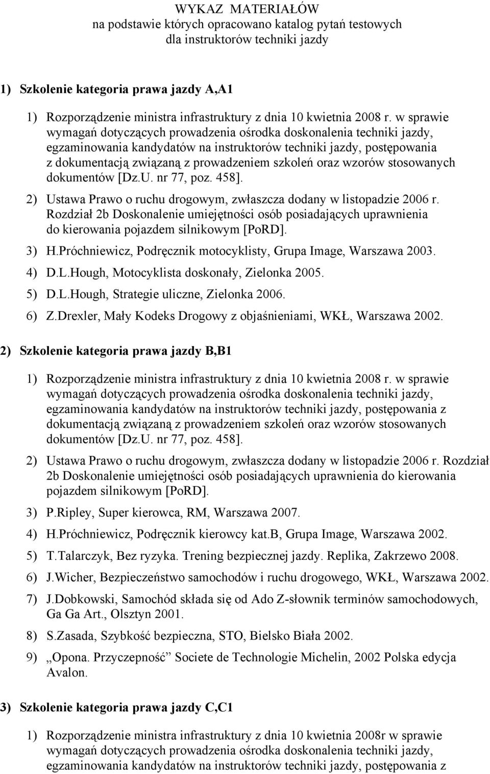 w sprawie wymagań dotyczących prowadzenia ośrodka doskonalenia techniki jazdy, egzaminowania kandydatów na instruktorów techniki jazdy, postępowania z dokumentacją związaną z prowadzeniem szkoleń