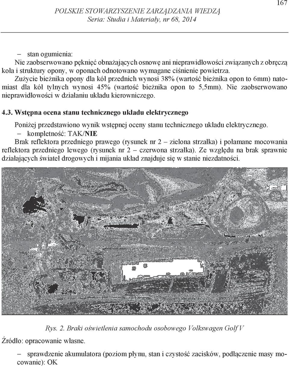 Zu ycie bie nika opony dla kół przednich wynosi 38% (warto bie nika opon to 6mm) natomiast dla kół tylnych wynosi 45% (warto bie nika opon to 5,5mm).