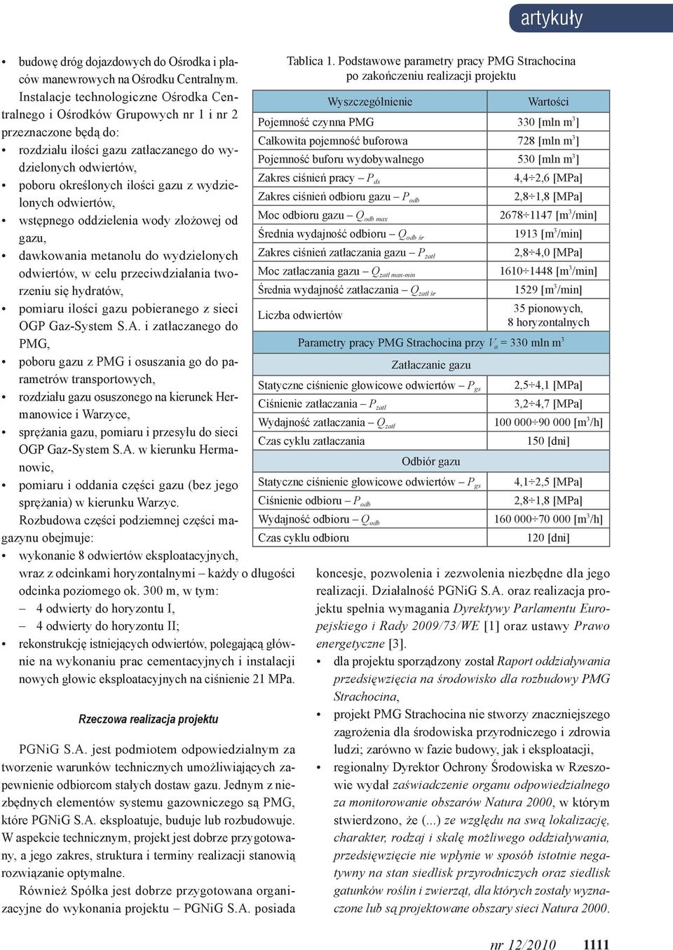 wydzielonych odwiertów, wstępnego oddzielenia wody złożowej od gazu, dawkowania metanolu do wydzielonych odwiertów, w celu przeciwdziałania tworzeniu się hydratów, pomiaru ilości gazu pobieranego z