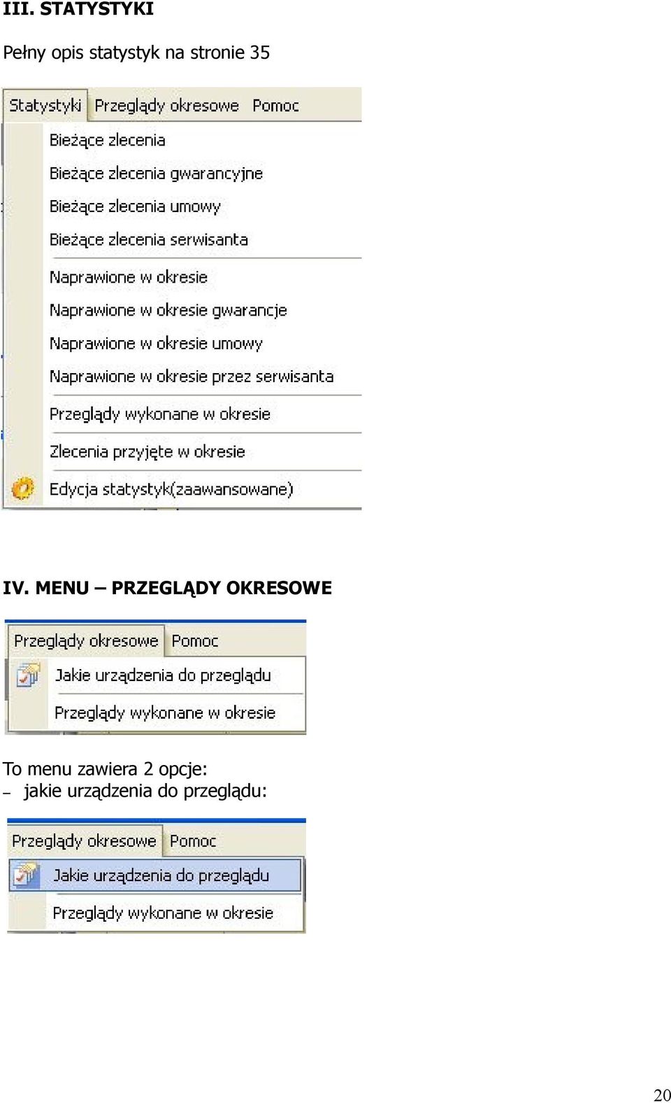 MENU PRZEGLĄDY OKRESOWE To menu