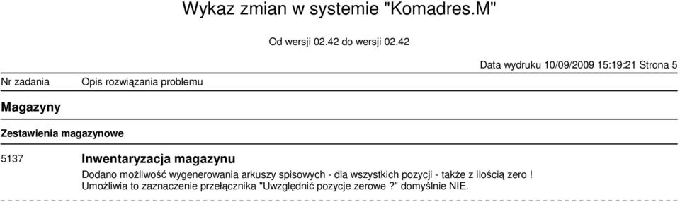 arkuszy spisowych - dla wszystkich pozycji - take z iloci zero!