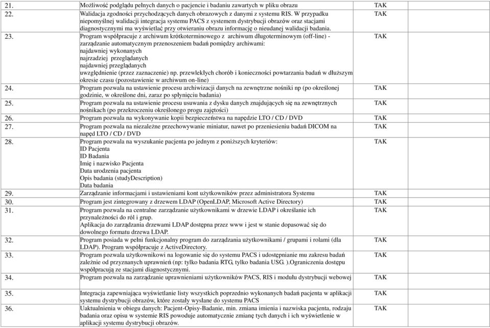 23. Program współpracuje z archiwum krótkoterminowego z archiwum długoterminowym (off-line) - zarządzanie automatycznym przenoszeniem badań pomiędzy archiwami: najdawniej wykonanych najrzadziej