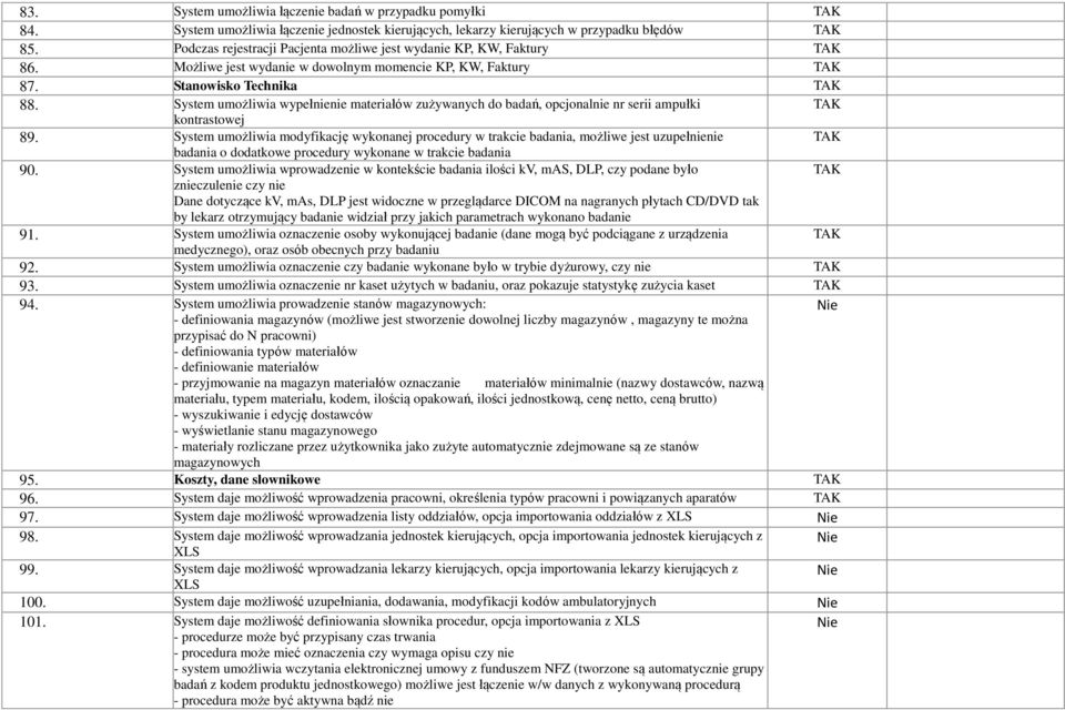 System umożliwia wypełnienie materiałów zużywanych do badań, opcjonalnie nr serii ampułki kontrastowej 89.