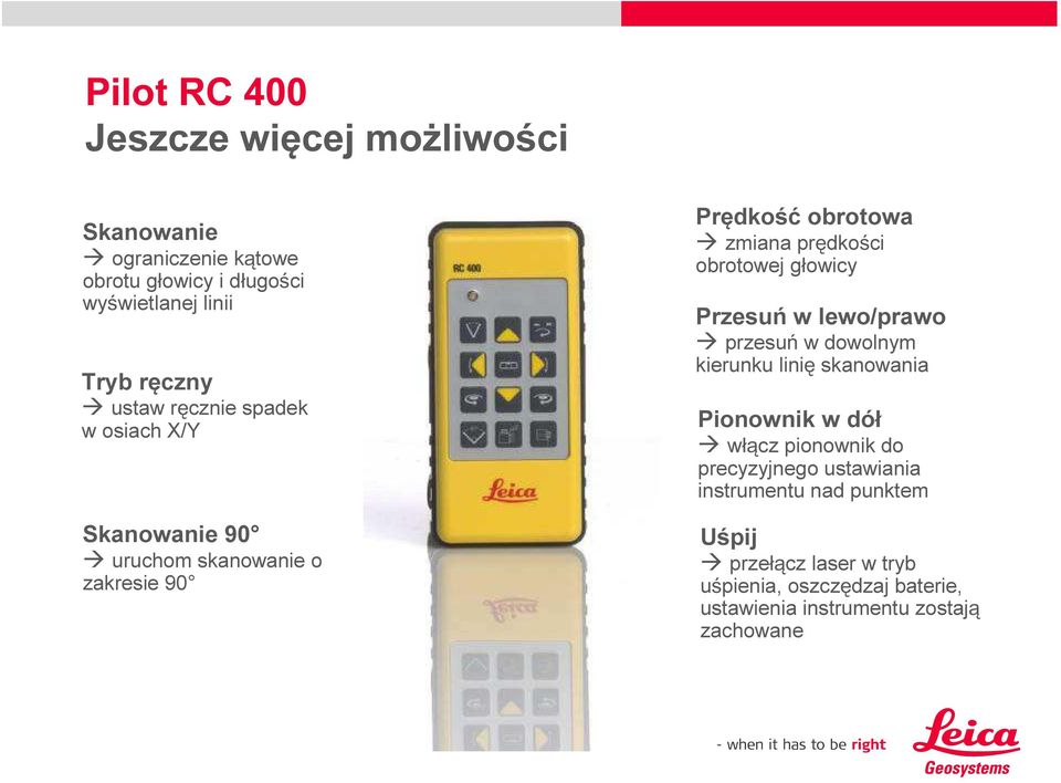 głowicy Przesuń w lewo/prawo przesuń w dowolnym kierunku linię skanowania Pionownik w dół włącz pionownik do precyzyjnego