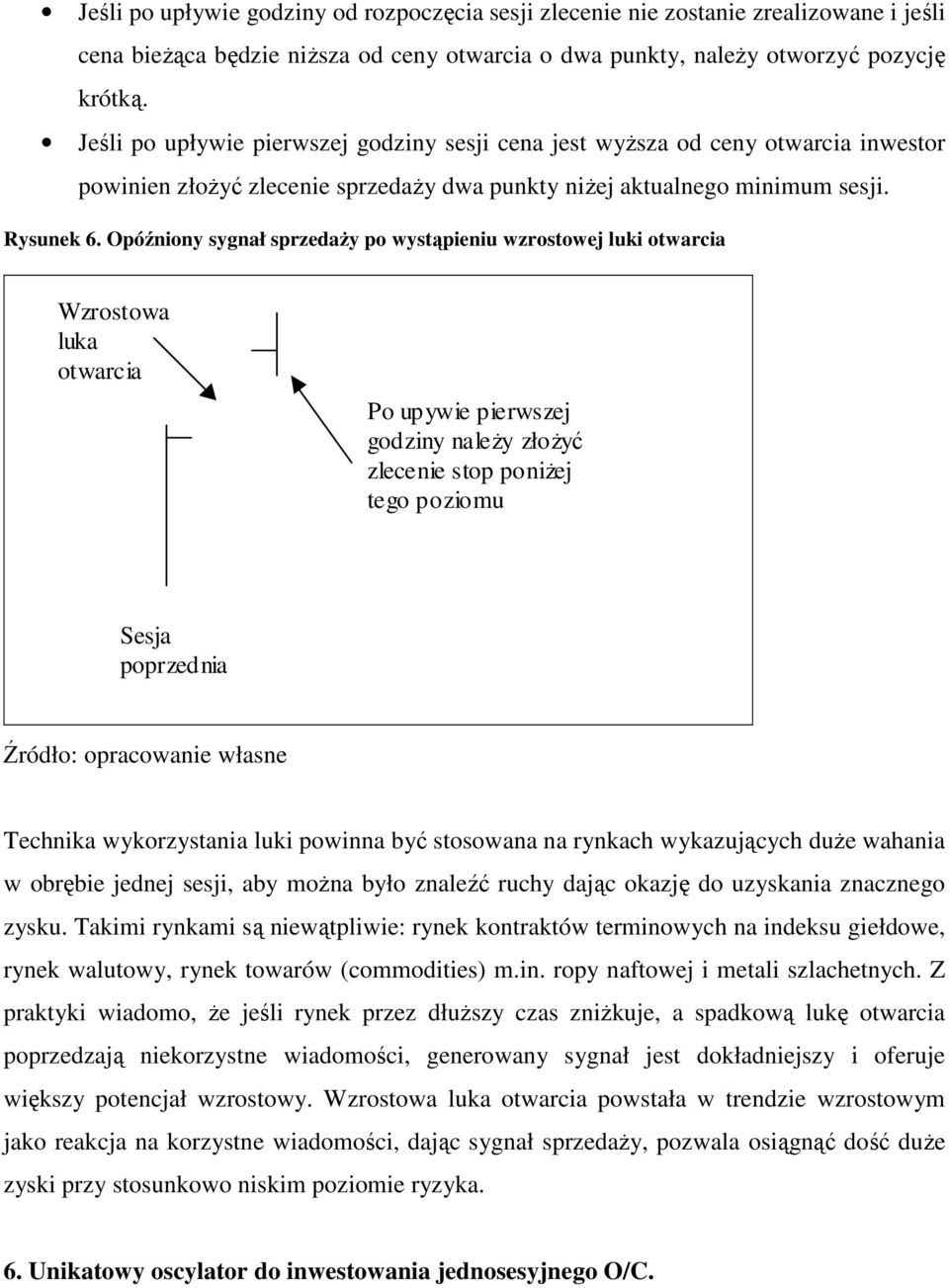 Opóźniony sygnał sprzedaŝy po wystąpieniu wzrostowej luki otwarcia Wzrostowa luka otwarcia Po upywie pierwszej godziny naleŝy złoŝyć zlecenie stop poniŝej tego poziomu Sesja poprzednia Źródło: