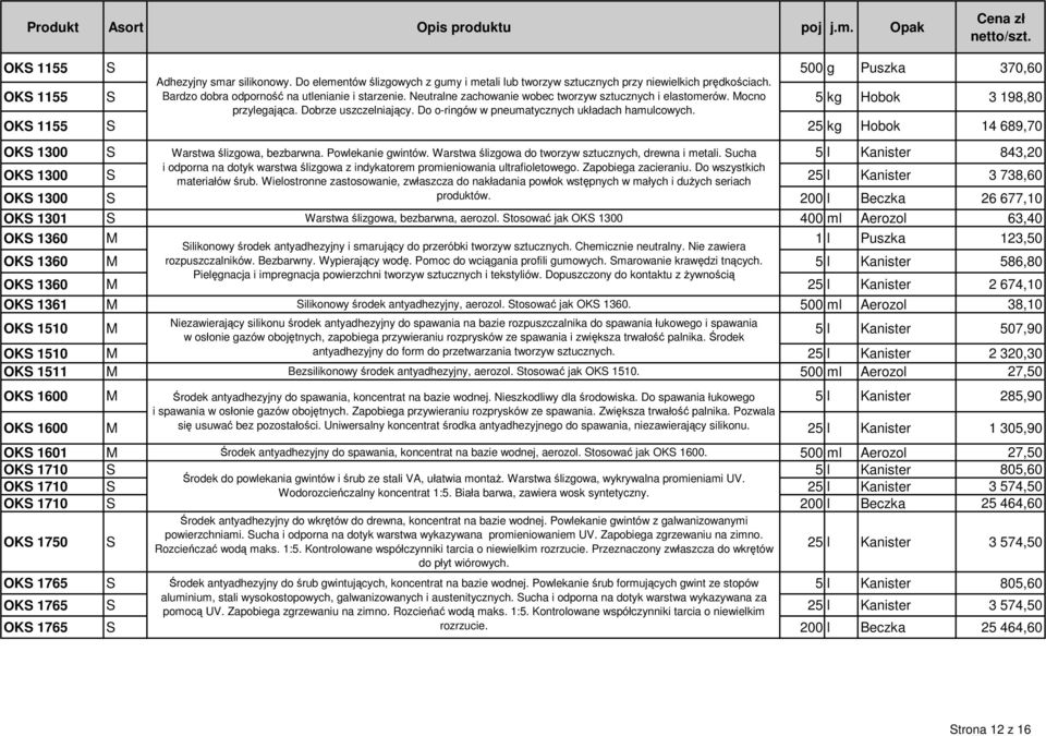 Do o-ringów w pneumatycznych układach hamulcowych. OKS 1155 S 25 kg Hobok 14 689,70 OKS 1300 S Warstwa ślizgowa, bezbarwna. Powlekanie gwintów. Warstwa ślizgowa do tworzyw sztucznych, drewna i metali.